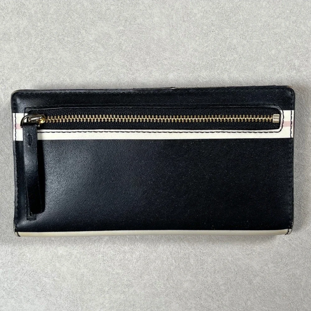 Kate‎ Spade Bifold Wallet Women Multicolor Striped Leather Snap Slim Organizer